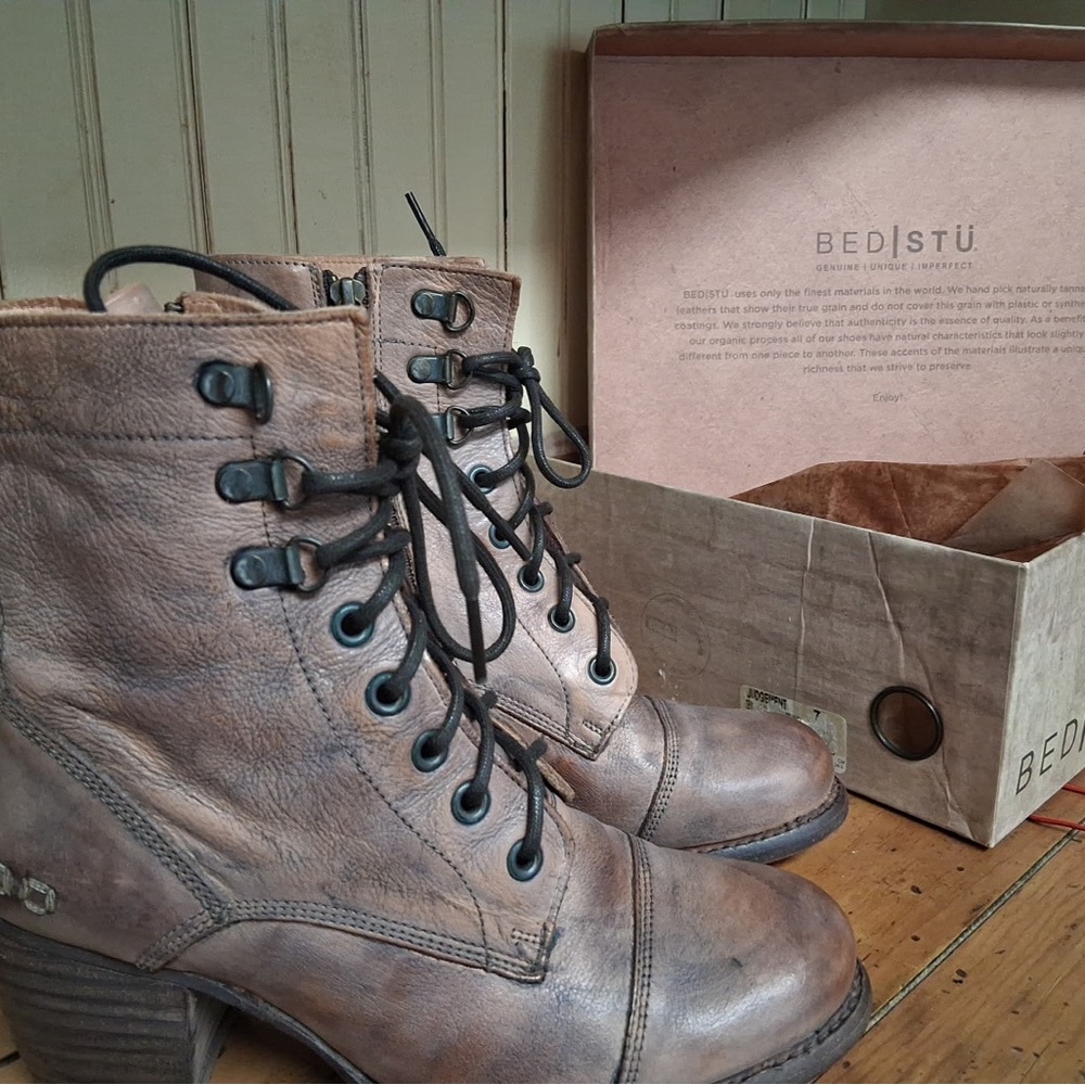 BED|STU Tan Leather Combat Boots